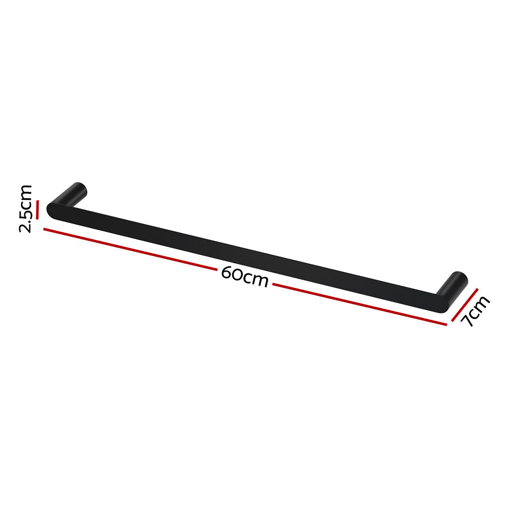 Towel Rail Rack Holder Single 600mm Wall Mounted Stainless Steel Black - Factory Direct Shop