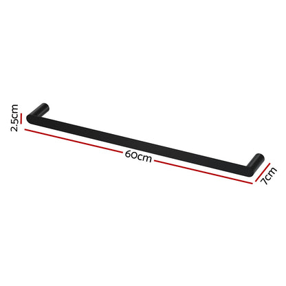 Towel Rail Rack Holder Single 600mm Wall Mounted Stainless Steel Black - Factory Direct Shop