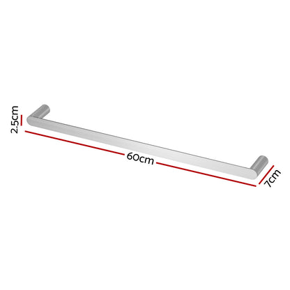 Towel Rail Rack Holder Single 600mm Wall Mounted Stainless Steel Silver - Factory Direct Shop