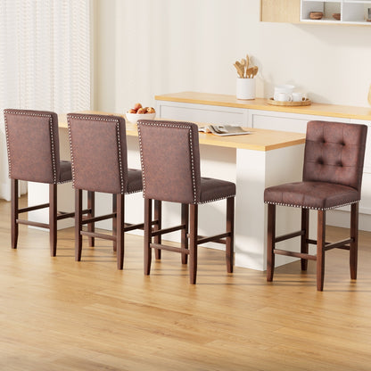 Artiss 4x Bar Stools Kitchen Dining Chairs Counter PU Leather Wooden Ada Brown