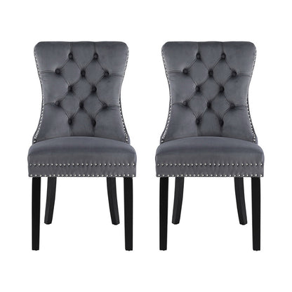 1 Set of 2 Artiss Dining Chairs Grey Velvet