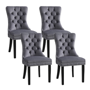 1 Set of 4 Artiss Dining Chairs Grey Velvet