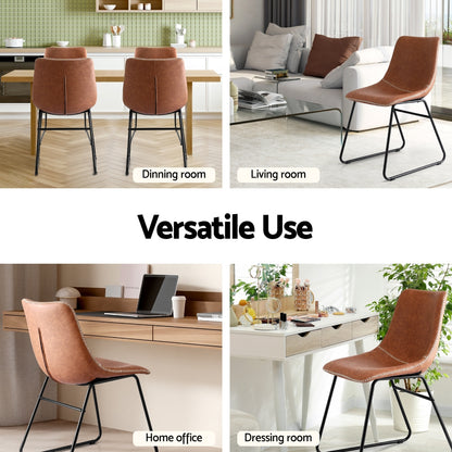 Artiss 4x Dining Chairs Retro PU Leather Kitchen Lounge Cafe Accent Chair Brown