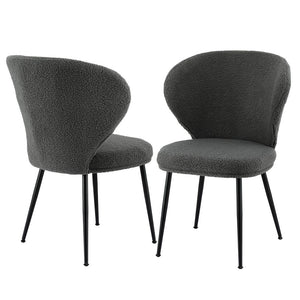 Artiss 2x Dining Chairs Sherpa Boucle Wing Back Grey