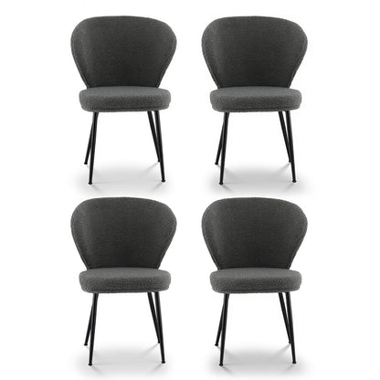 Artiss 4x Dining Chairs Sherpa Boucle Wing Back Grey