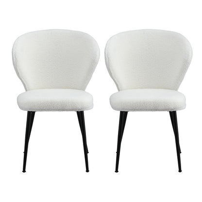 Artiss 2x Dining Chairs Sherpa Boucle Wing Back White