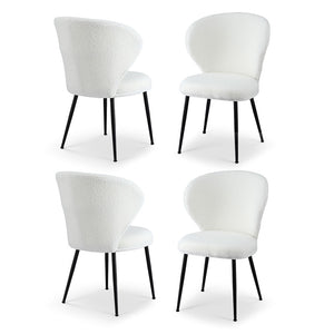 Artiss 4x Dining Chairs Sherpa Boucle Wing Back White