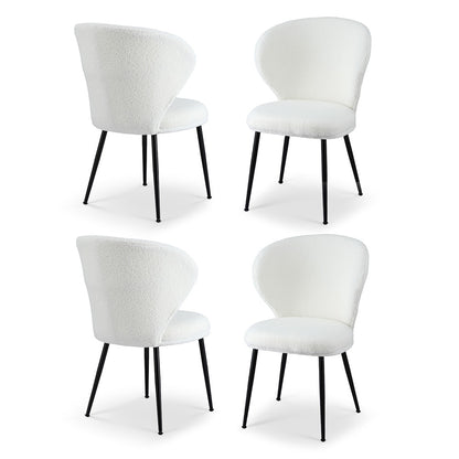 Artiss 4x Dining Chairs Sherpa Boucle Wing Back White