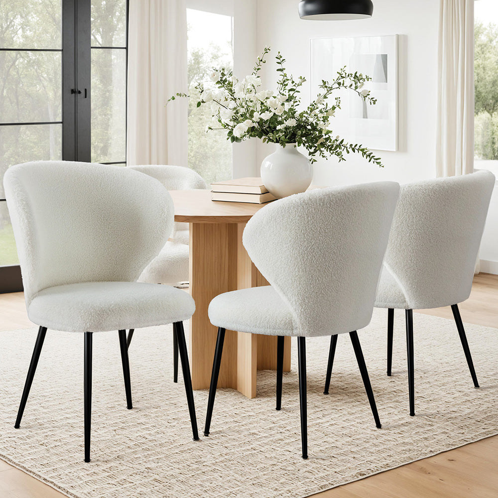 Artiss 4x Dining Chairs Sherpa Boucle Wing Back White