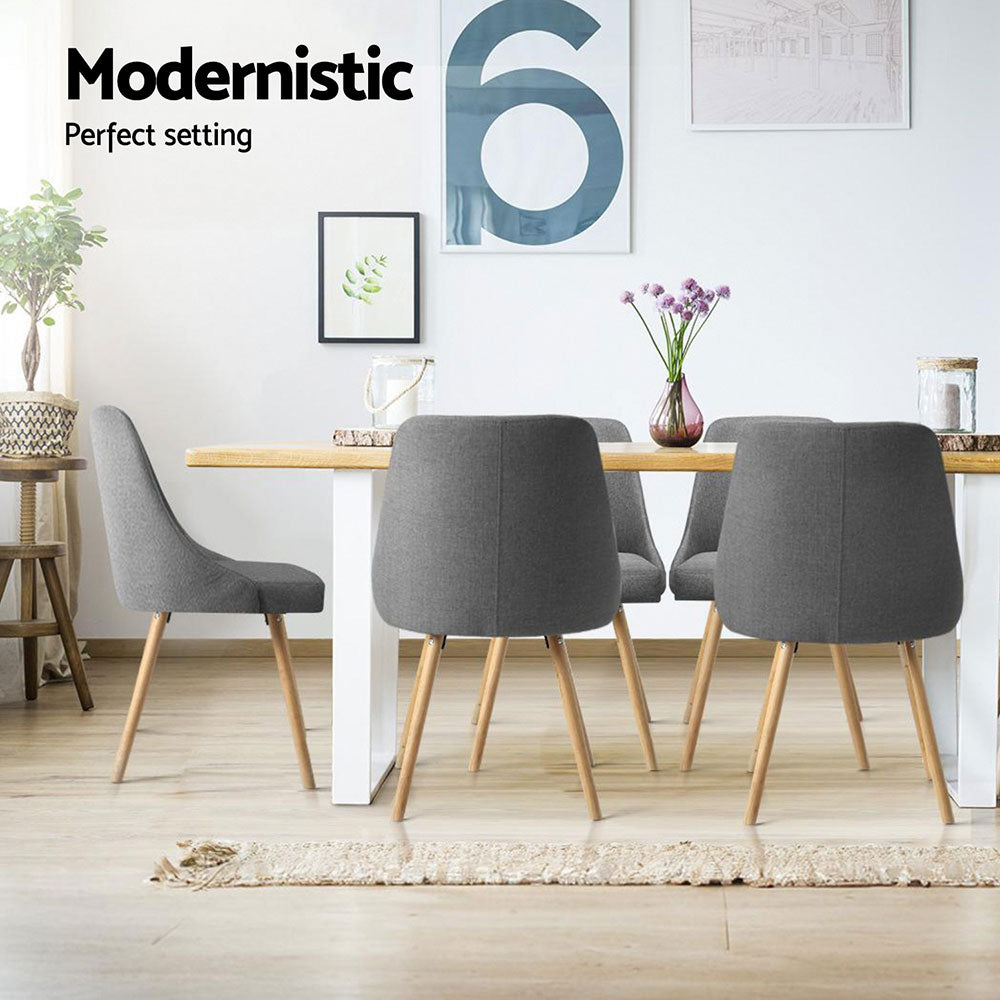 Artiss Dining Chairs Set of 4 Fabric Wooden Grey