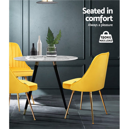 Artiss Dining Chairs Velvet Yellow Set of 2 Nappa