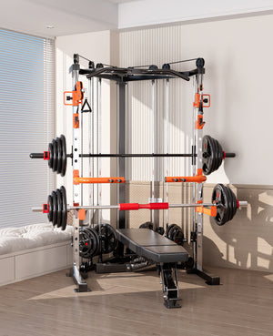 Multigym with weights in a home gym setting