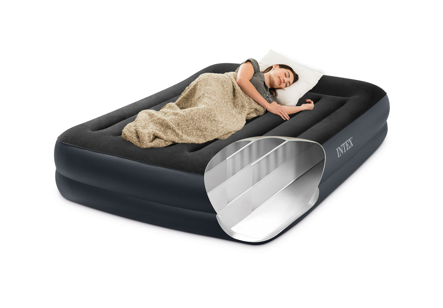 Intex Queen Pillow Rest Airbed with 240v pump 64124