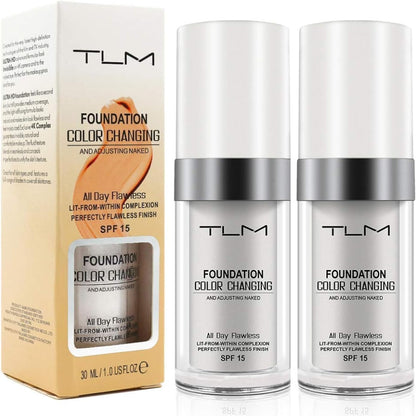 ReviGLam TLM Colour Changing Liquid Foundation Hides Wrinkles & Lines, BB Cream Makeup Base Concealer Cover Moisturizing Fluid for all Skin Tone SPF15, Pack of 2