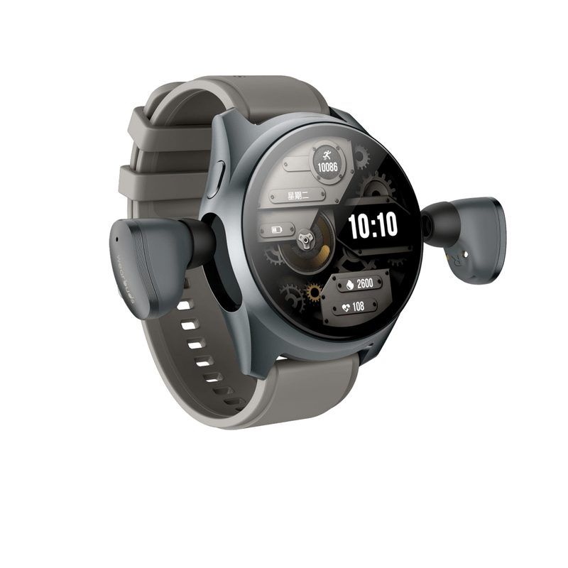 2 - in - 1 Smartwatch /Earphones & Charging Dock | 4GB MP3, Health Tracker | Titanium Grey | World’s First Patented - Factory Direct Shop