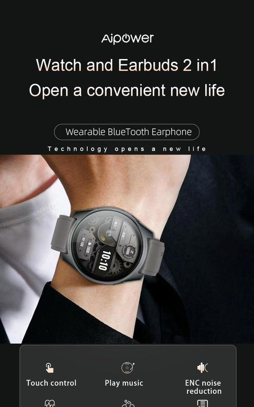 2 - in - 1 Smartwatch /Earphones & Charging Dock | 4GB MP3, Health Tracker | Titanium Grey | World’s First Patented - Factory Direct Shop