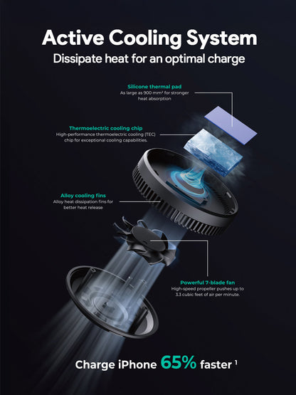 Aukey MagFusion Dash Pro Qi2 Magnetic Fast Wireless Charging Phone Mount with Active Cooling (HD-MC13A)