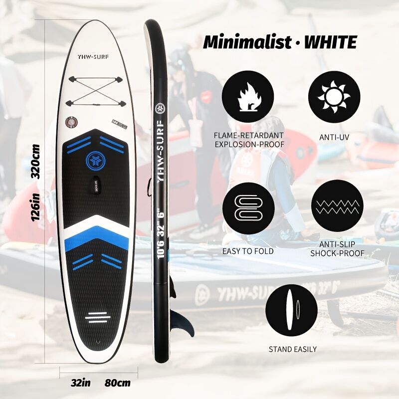Inflatable vertical paddle set for water sports and surfing - including air pump, paddle, rope, backpack, fin box and maintenance tools. - Factory Direct Shop