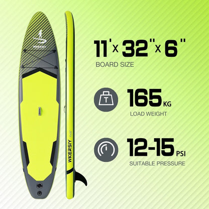 Inflatable vertical paddle set for water sports and surfing - including air pump, paddle, rope, backpack, fin box and maintenance tools. - Factory Direct Shop