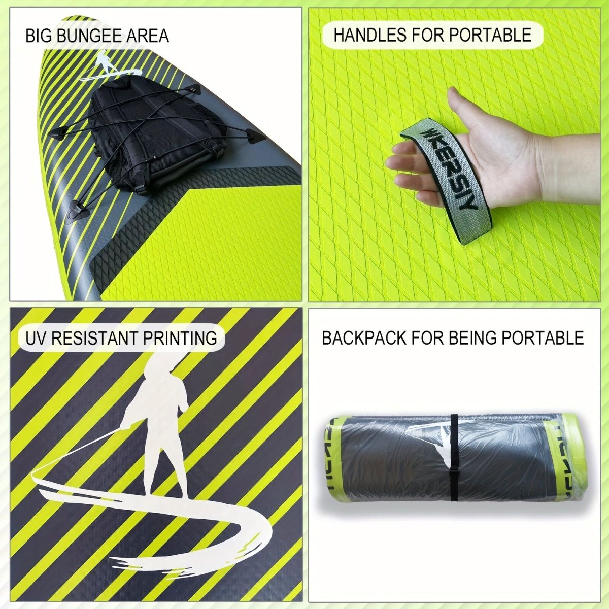Inflatable vertical paddle set for water sports and surfing - including air pump, paddle, rope, backpack, fin box and maintenance tools. - Factory Direct Shop
