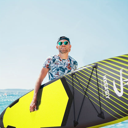 Inflatable vertical paddle set for water sports and surfing - including air pump, paddle, rope, backpack, fin box and maintenance tools. - Factory Direct Shop