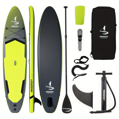 Inflatable vertical paddle set for water sports and surfing - including air pump, paddle, rope, backpack, fin box and maintenance tools. - Factory Direct Shop