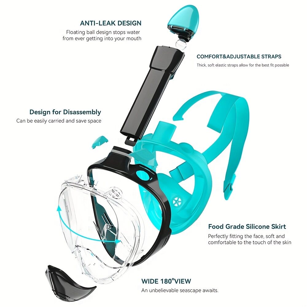 L/XL full - face silicone snorkeling mask, full - dry panoramic snorkeling mirror, camera bracket, large frame anti - leakage and anti - fog swimming mirror set, suitable for adults. - Factory Direct Shop