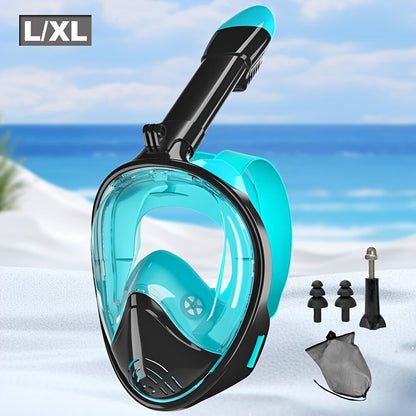 S/M Full - face silicone snorkeling mask, full - dry panoramic snorkeling mirror, camera bracket, large frame anti - leakage and anti - fog swimming mirror set for adults. - Factory Direct Shop