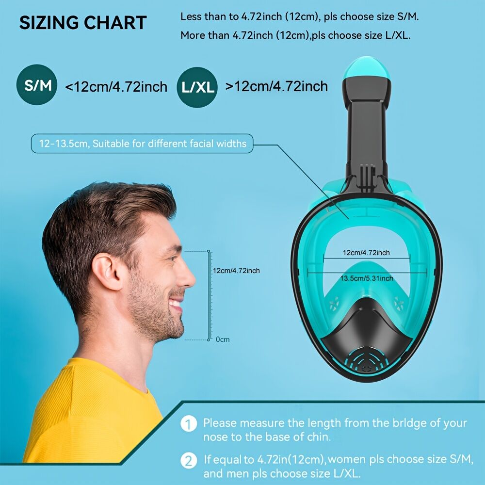 S/M Full - face silicone snorkeling mask, full - dry panoramic snorkeling mirror, camera bracket, large frame anti - leakage and anti - fog swimming mirror set for adults. - Factory Direct Shop