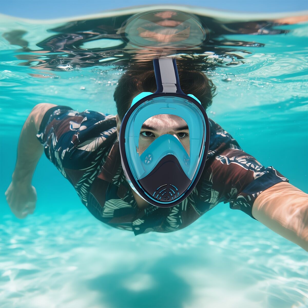 S/M Full - face silicone snorkeling mask, full - dry panoramic snorkeling mirror, camera bracket, large frame anti - leakage and anti - fog swimming mirror set for adults. - Factory Direct Shop