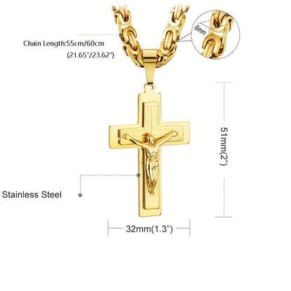 Trident cross men's pendant necklace - gold U-shaped flat chain design, religious style fashion accessory, suitable for daily and formal occasions | high-quality accessory | exquisite men's jewelry