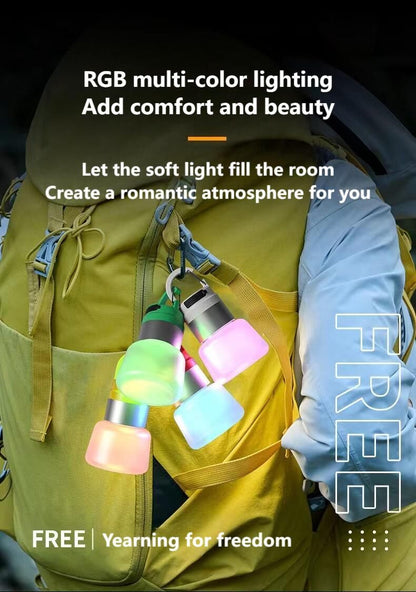 Two random color (green - yellow - white - red) outdoor camping lights, convenient for hiking, multi-scenario water bottle lights, ambient lights, suspended hanging lights with focused light