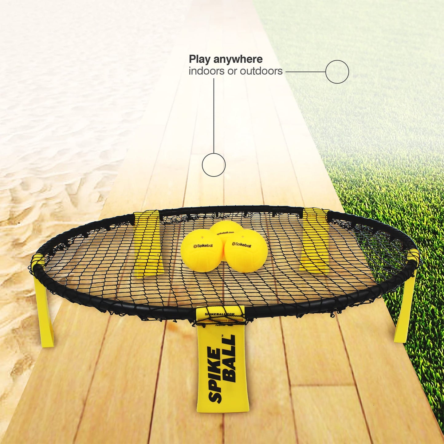 W3 Ball Original Roundnet Game Set, 4-Player Outdoor Volleyball with 3 Balls, Net & Bag for Lawn, Sand & Indoors