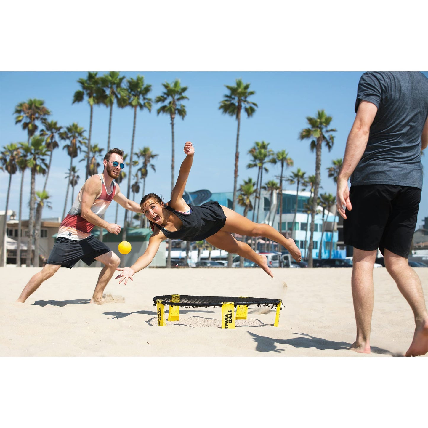 W3 Ball Original Roundnet Game Set, 4-Player Outdoor Volleyball with 3 Balls, Net & Bag for Lawn, Sand & Indoors