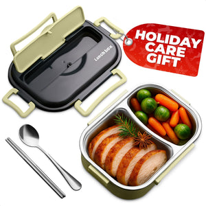 Stainless Steel Bento Lunch Box with Dual Compartments & Utensils – Microwave & Dishwasher Safe for Adults (Green) - Factory Direct Shop