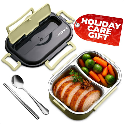 Stainless Steel Bento Lunch Box with Dual Compartments & Utensils – Microwave & Dishwasher Safe for Adults (Green) - Factory Direct Shop