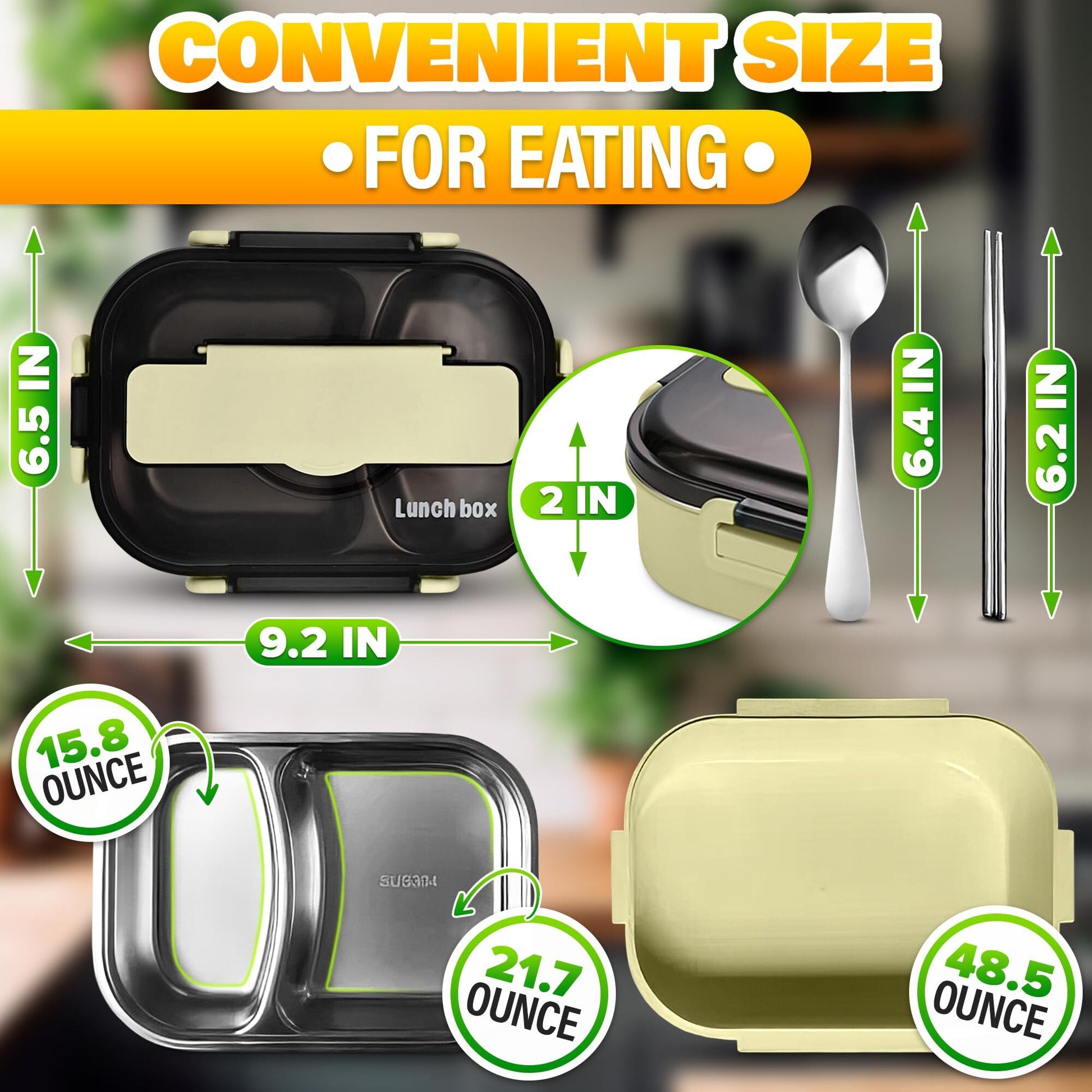 Stainless Steel Bento Lunch Box with Dual Compartments & Utensils – Microwave & Dishwasher Safe for Adults (Green) - Factory Direct Shop