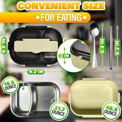Stainless Steel Bento Lunch Box with Dual Compartments & Utensils – Microwave & Dishwasher Safe for Adults (Green) - Factory Direct Shop