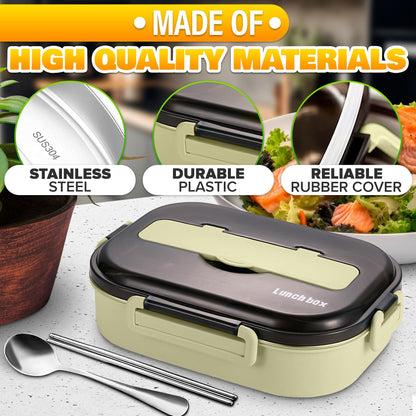 Stainless Steel Bento Lunch Box with Dual Compartments & Utensils – Microwave & Dishwasher Safe for Adults (Green) - Factory Direct Shop
