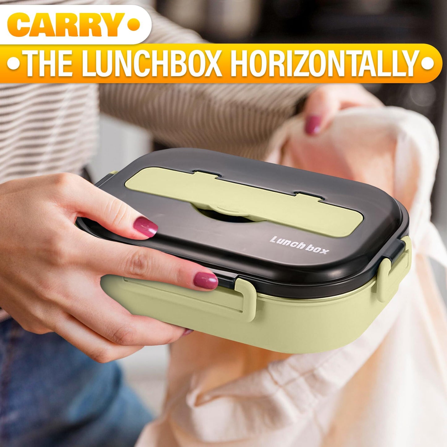 Stainless Steel Bento Lunch Box with Dual Compartments & Utensils – Microwave & Dishwasher Safe for Adults (Green) - Factory Direct Shop