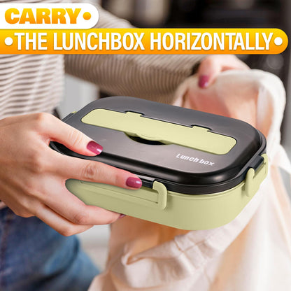 Stainless Steel Bento Lunch Box with Dual Compartments & Utensils – Microwave & Dishwasher Safe for Adults (Green) - Factory Direct Shop