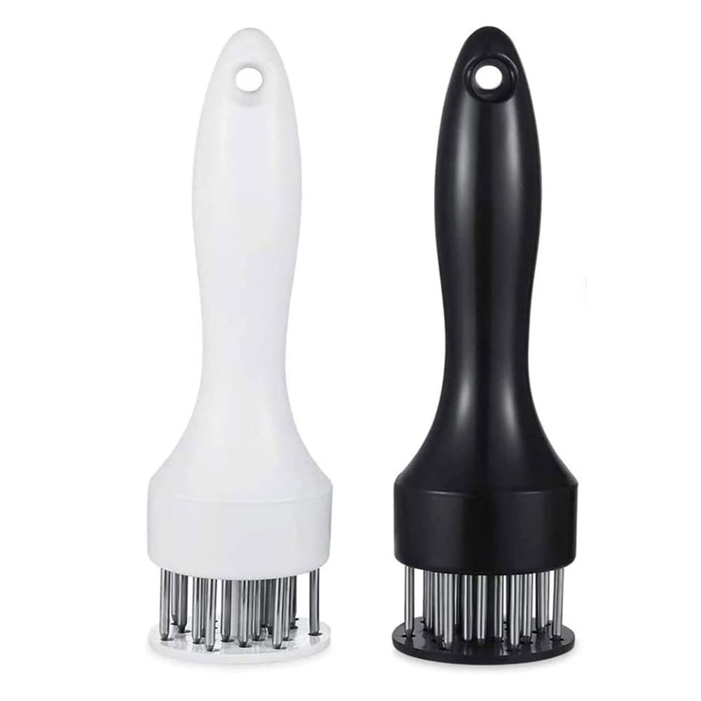 Meat Tenderizer Set with Stainless Steel Needles – 2 - Piece Kitchen Tool for Marinating & Cooking Beef, Chicken, Pork, Fish (Black & White) - Factory Direct Shop