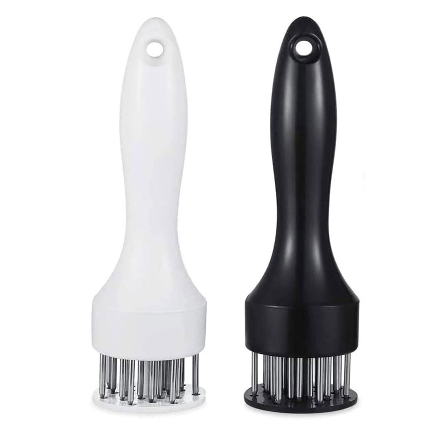 Meat Tenderizer Set with Stainless Steel Needles – 2 - Piece Kitchen Tool for Marinating & Cooking Beef, Chicken, Pork, Fish (Black & White) - Factory Direct Shop