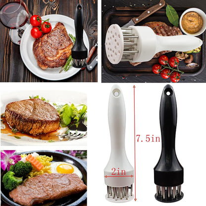 Meat Tenderizer Set with Stainless Steel Needles – 2 - Piece Kitchen Tool for Marinating & Cooking Beef, Chicken, Pork, Fish (Black & White) - Factory Direct Shop