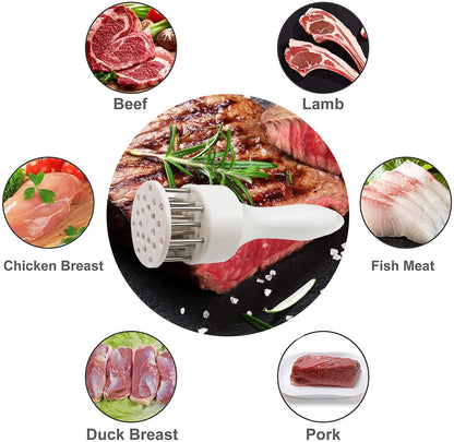 Meat Tenderizer Set with Stainless Steel Needles – 2 - Piece Kitchen Tool for Marinating & Cooking Beef, Chicken, Pork, Fish (Black & White) - Factory Direct Shop