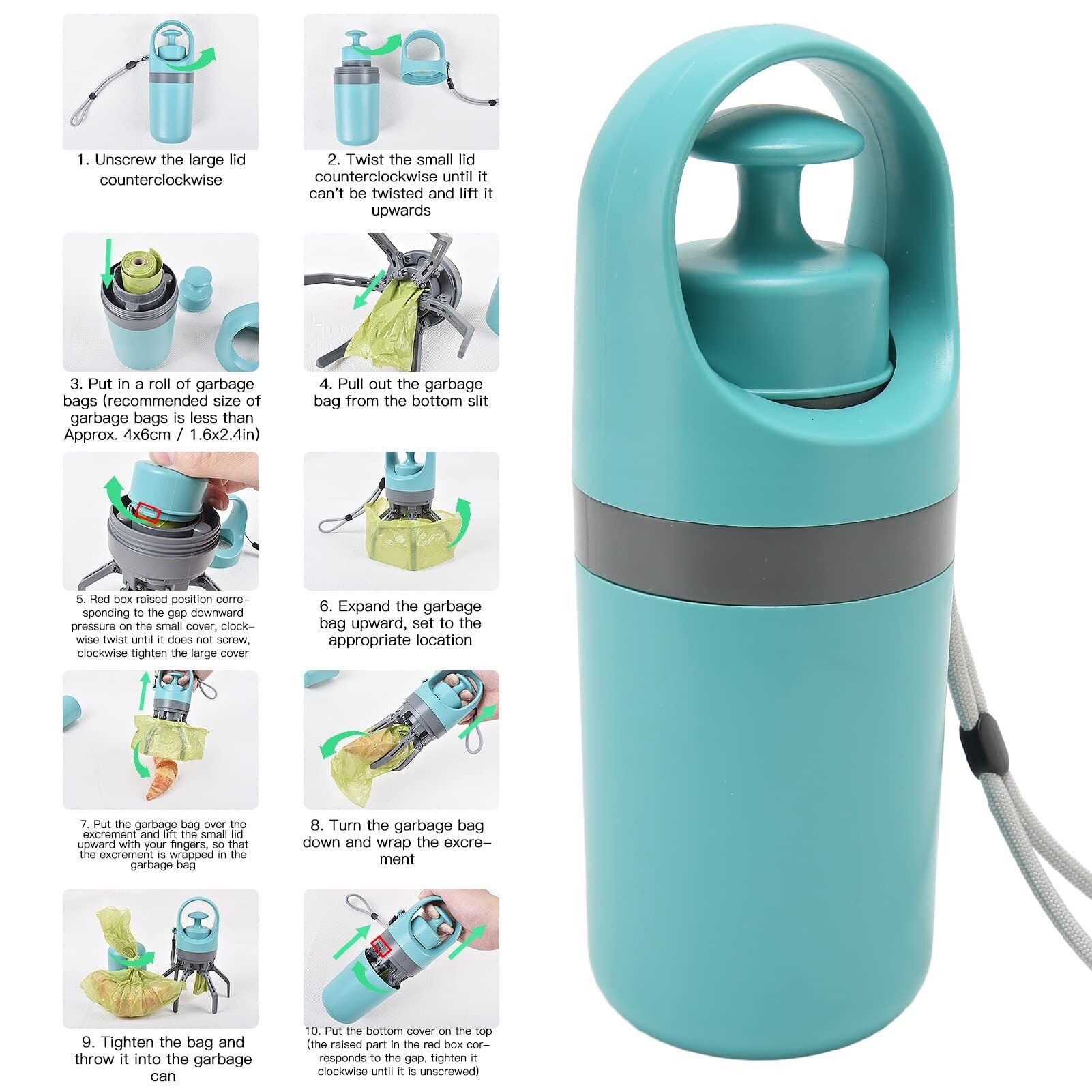 Zero - Contact Dog Poop Scooper with 6 - Claw Mechanism & Built - in Bag Dispenser – Lightweight Pet Waste Picker for Outdoor Walks (Teal Blue) - Factory Direct Shop