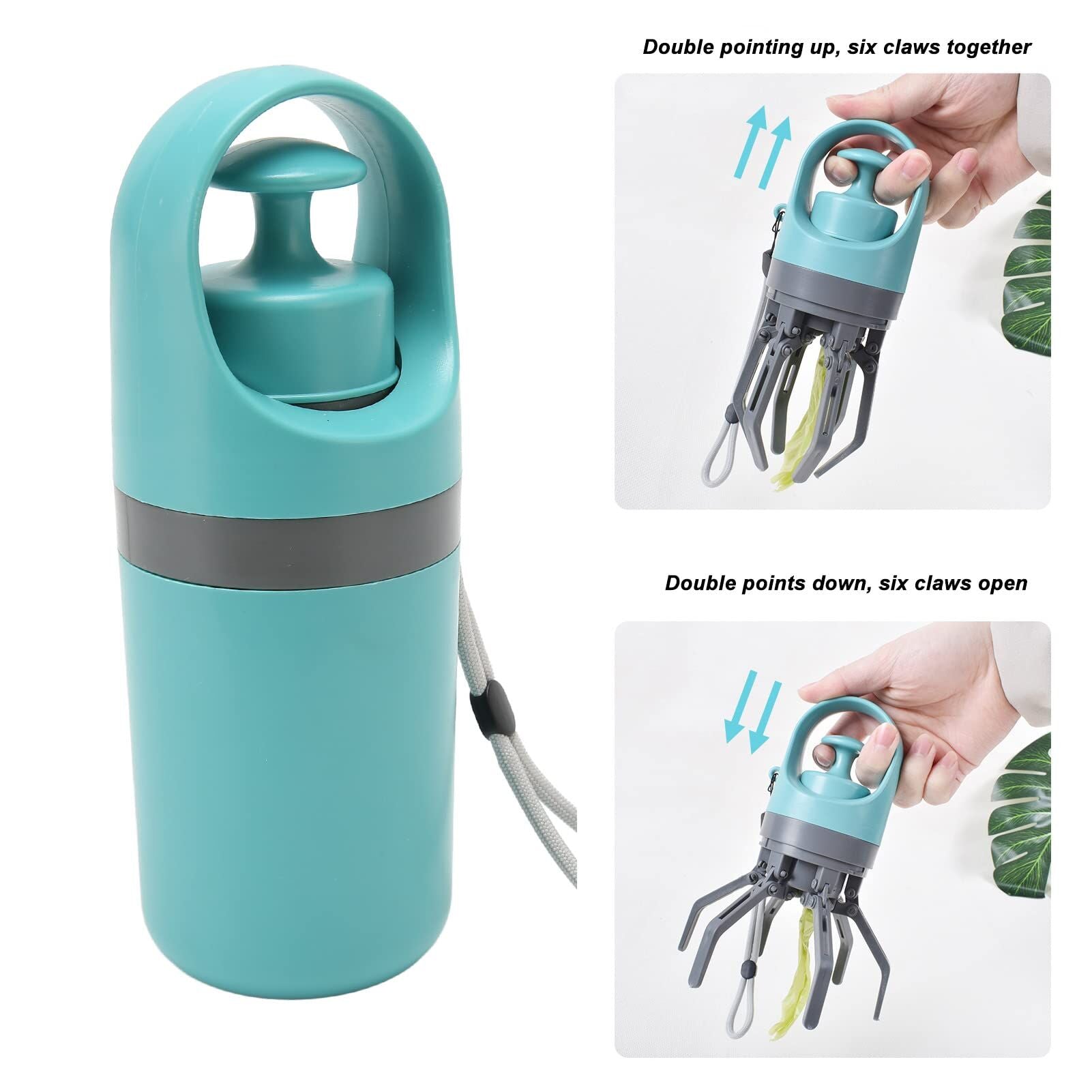 Zero - Contact Dog Poop Scooper with 6 - Claw Mechanism & Built - in Bag Dispenser – Lightweight Pet Waste Picker for Outdoor Walks (Teal Blue) - Factory Direct Shop