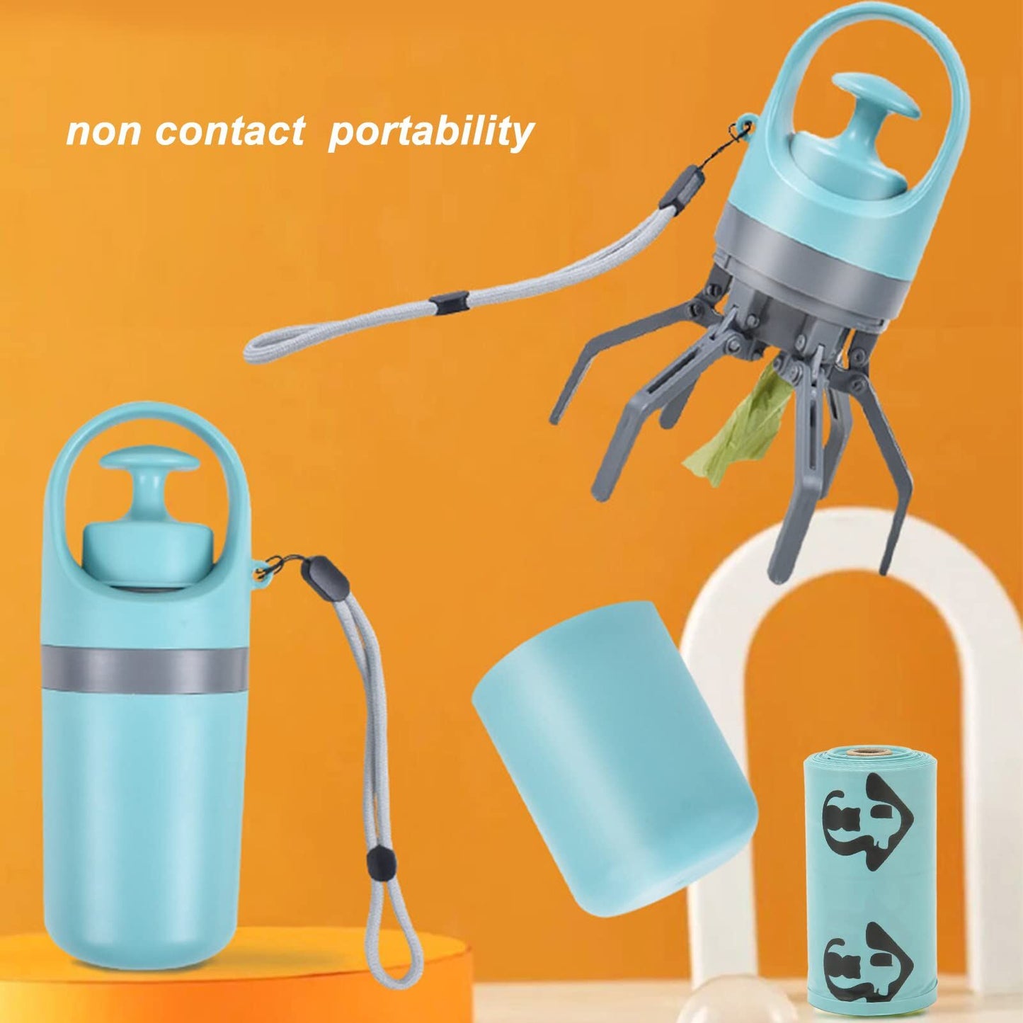 Zero - Contact Dog Poop Scooper with 6 - Claw Mechanism & Built - in Bag Dispenser – Lightweight Pet Waste Picker for Outdoor Walks (Teal Blue) - Factory Direct Shop