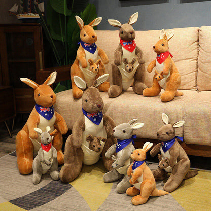 Kangaroo Stuffed Animal with Joey in Pouch & Australia Scarf - Soft Cuddly Plush Toy(32cm,light brown
)| Other Colors Available in Store