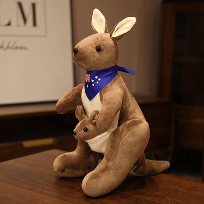 Kangaroo Stuffed Animal with Joey in Pouch & Australia Scarf - Soft Cuddly Plush Toy(32cm, Dark brown
)| Other Colors Available in Store